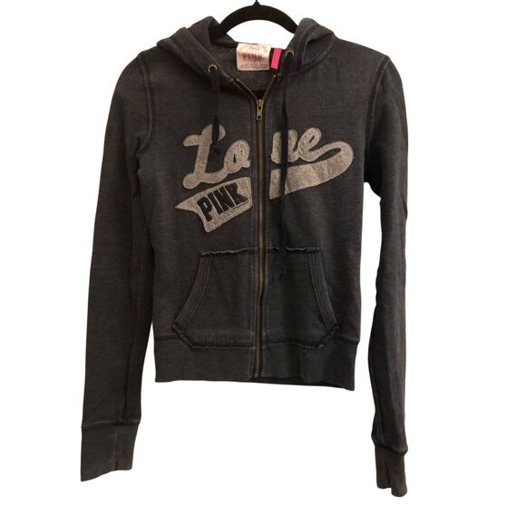 Y2K Victoria's Secret PINK Full-zip Hoodie size M academia appliqué VTG - Picture 1 of 9